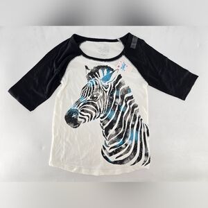 Justice Zebra‎ Graphic Long Sleeve Tee - Black, White, and Blue
